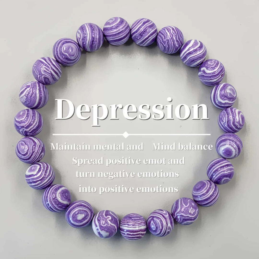 Bracelet en perles de pierre violette striée, mixte