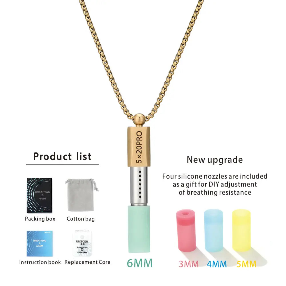 Collier sifflet en acier inoxydable, respiration consciente