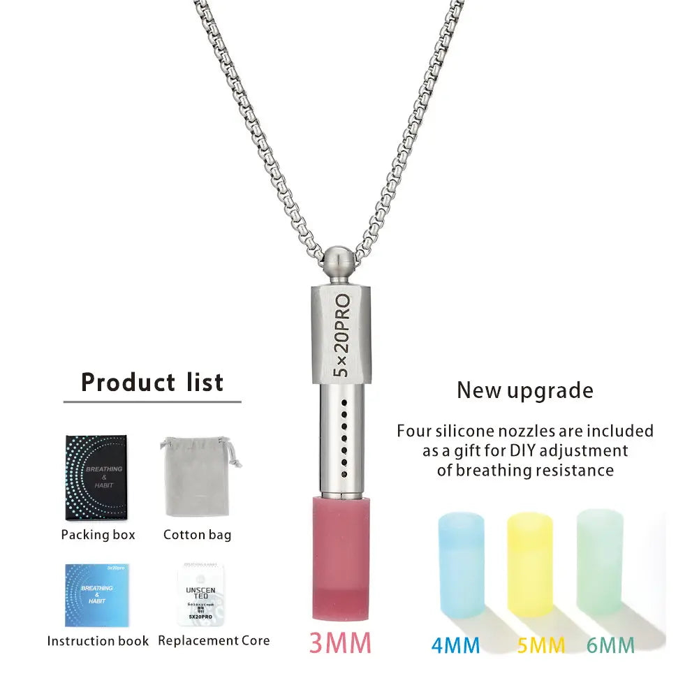 Collier sifflet en acier inoxydable, respiration consciente
