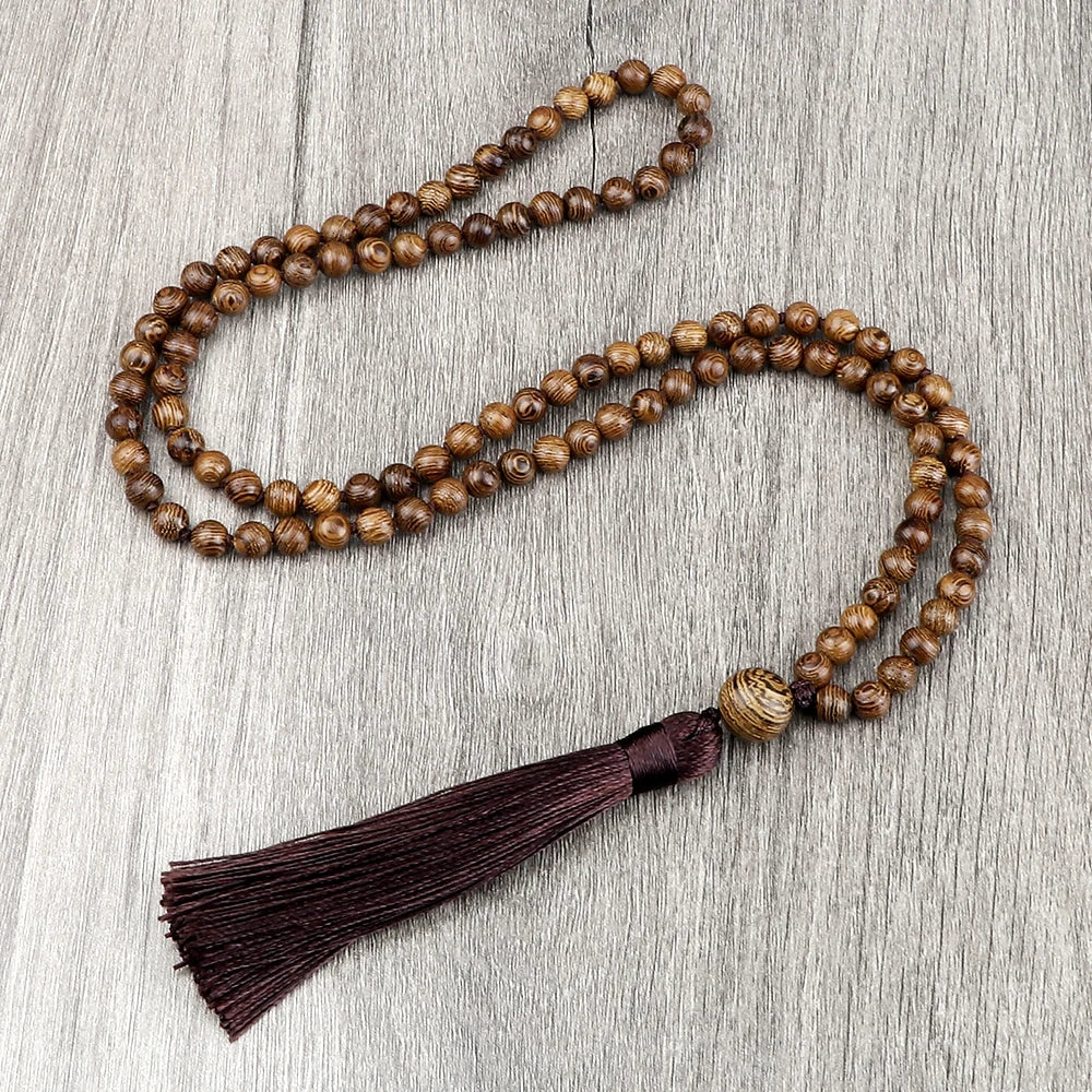 Collier mala 108 perles avec pompon, fermoir élastique