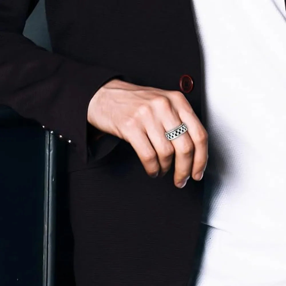 Bague anti-stress rotative motif damier