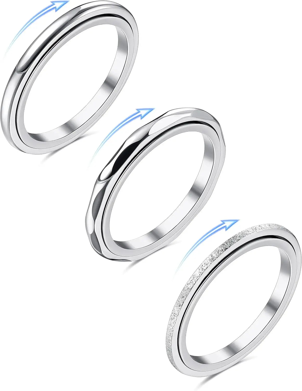 Lot de 3 bagues anti-stress rotatives en acier inoxydable