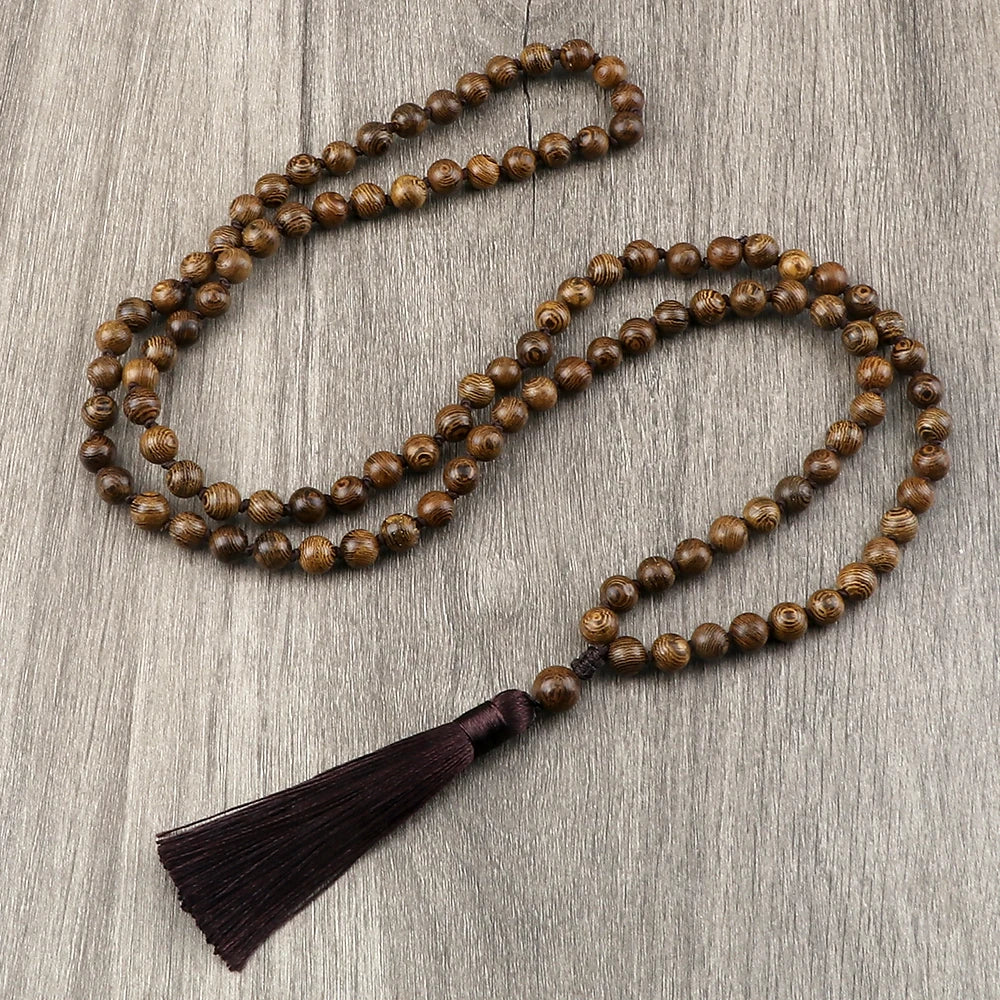 Collier mala 108 perles avec pompon, fermoir élastique
