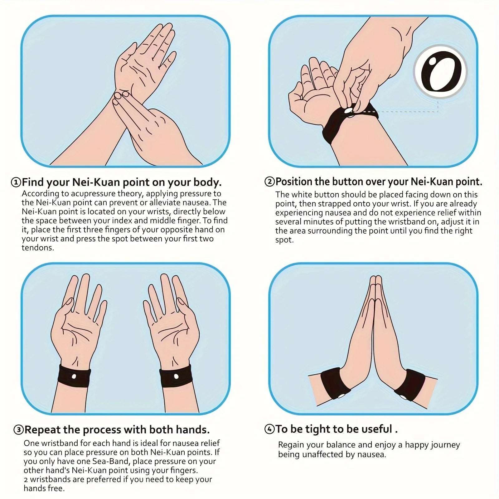 Bracelets d'acupression point P6, lot de 4
