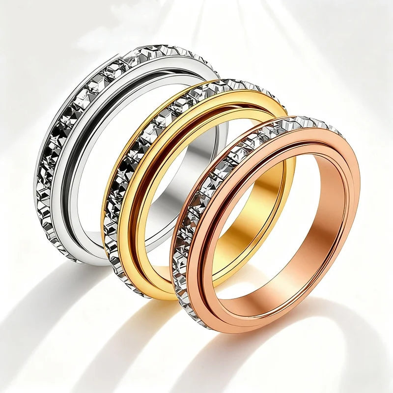 Bague cocktail anti-stress rotative en acier inoxydable