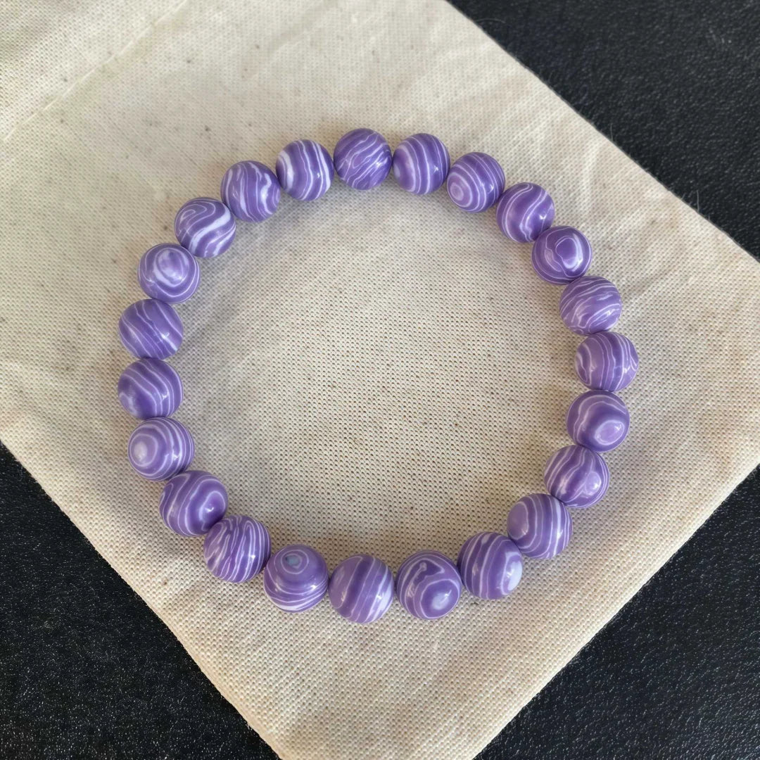 Bracelet en perles de pierre violette striée, mixte