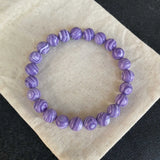 Bracelet en perles de pierre violette striée, mixte