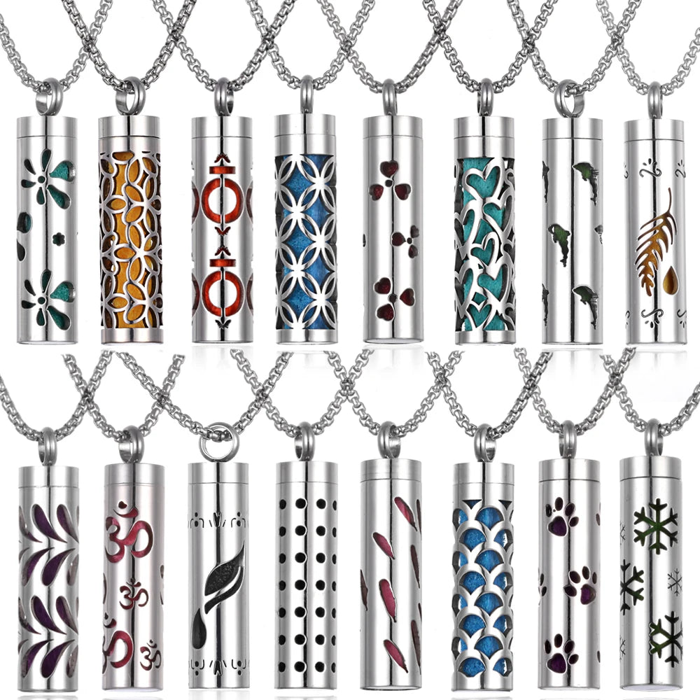 Collier diffuseur de parfum, pendentif rond en acier inoxydable
