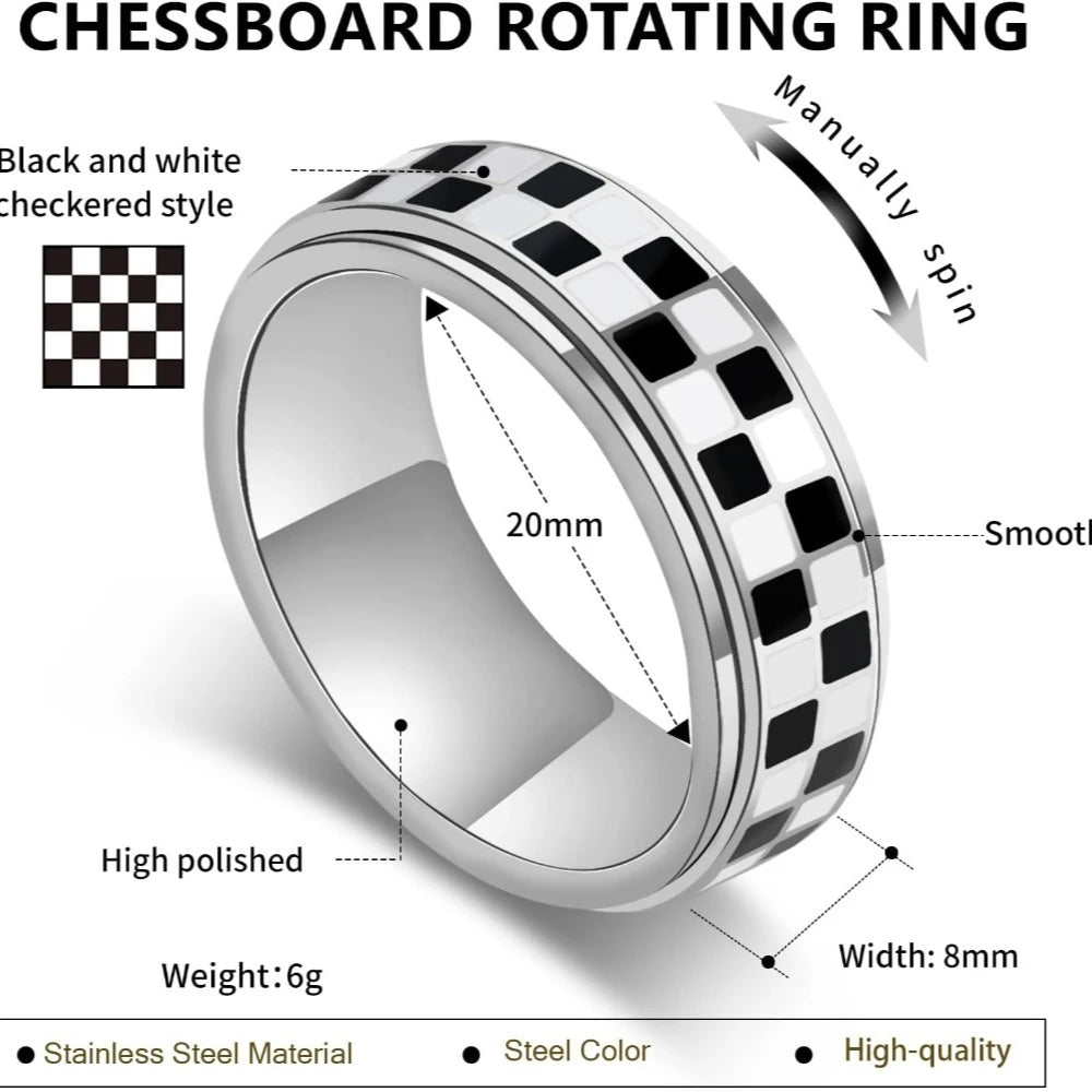 Bague anti-stress rotative motif damier