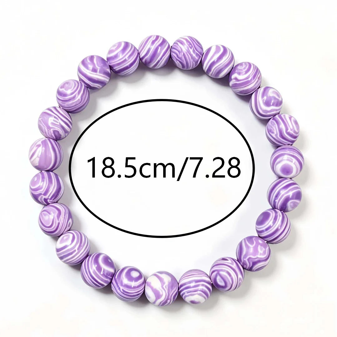 Bracelet en perles de pierre violette striée, mixte