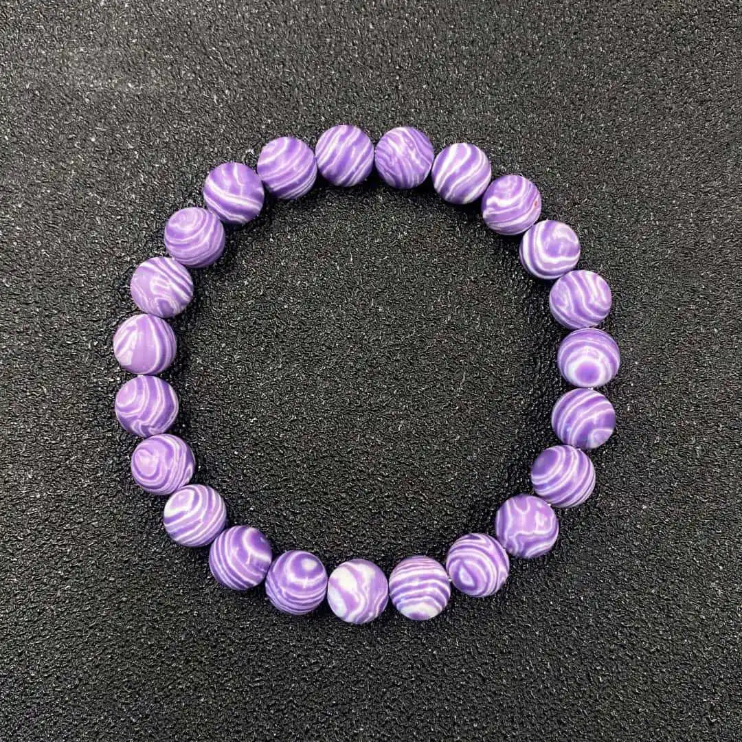 Bracelet en perles de pierre violette striée, mixte