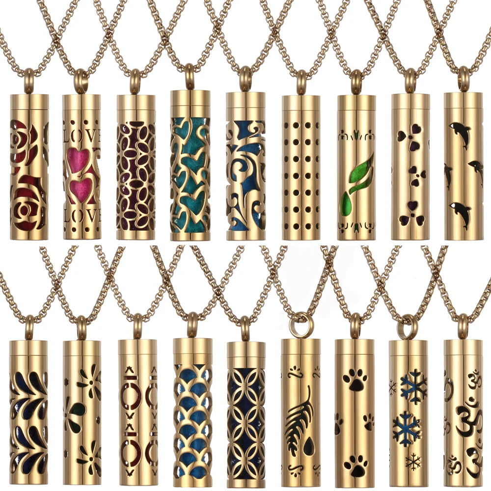 Collier diffuseur de parfum, pendentif rond en acier inoxydable