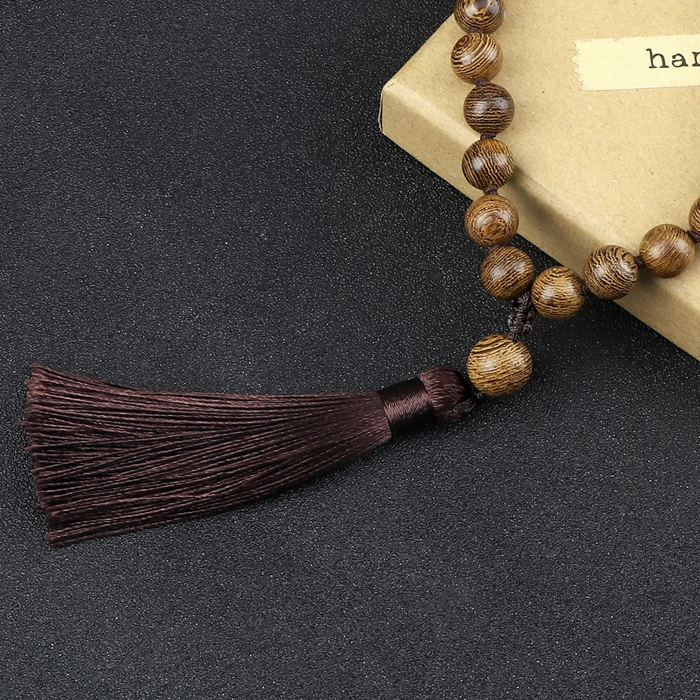 Collier mala 108 perles avec pompon, fermoir élastique