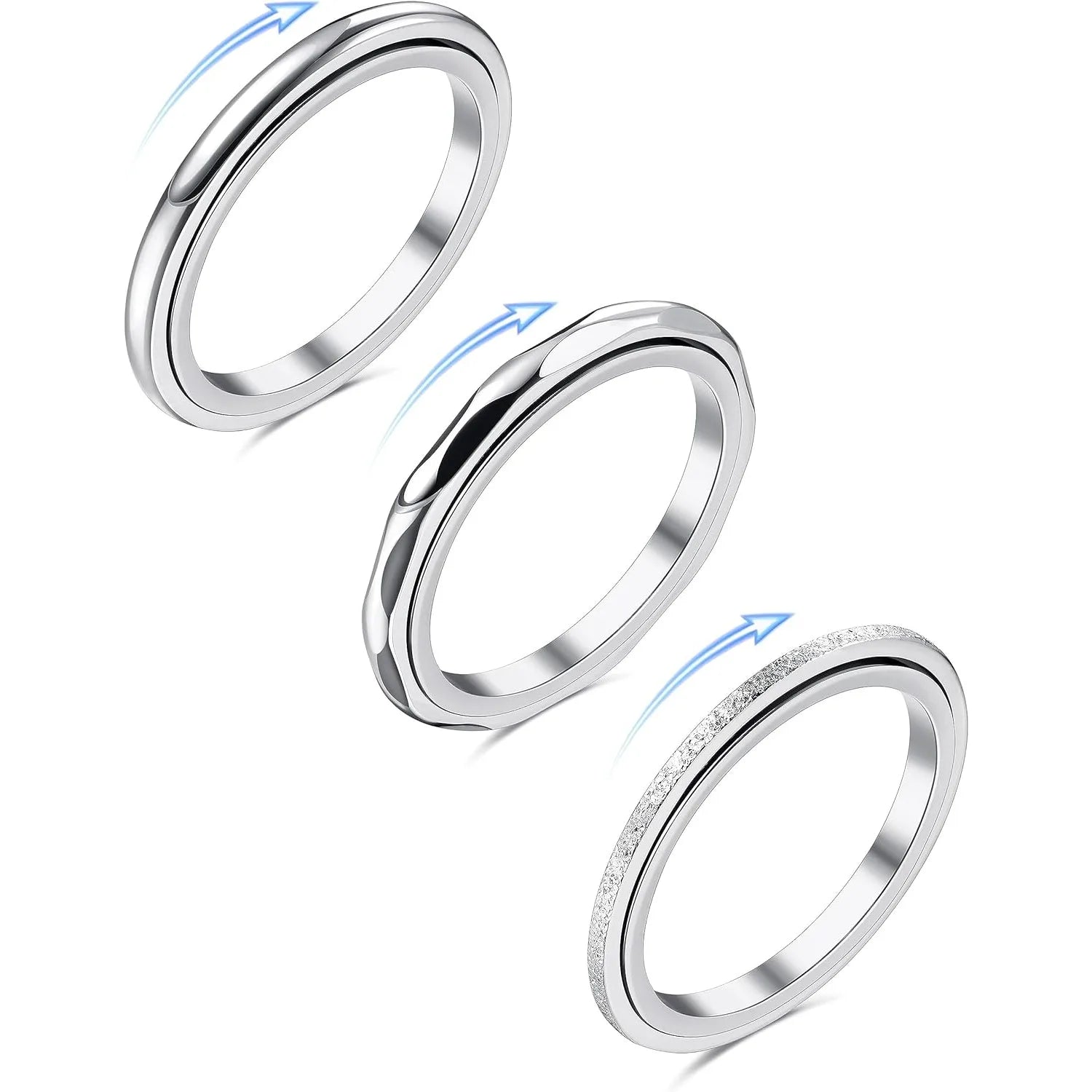 Lot de 3 bagues anti-stress rotatives en acier inoxydable