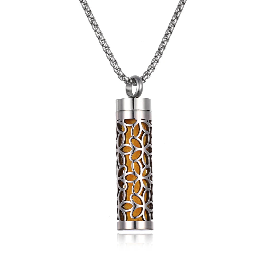 Collier diffuseur de parfum, pendentif rond en acier inoxydable