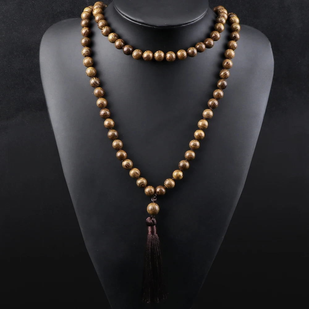 Collier mala 108 perles avec pompon, fermoir élastique
