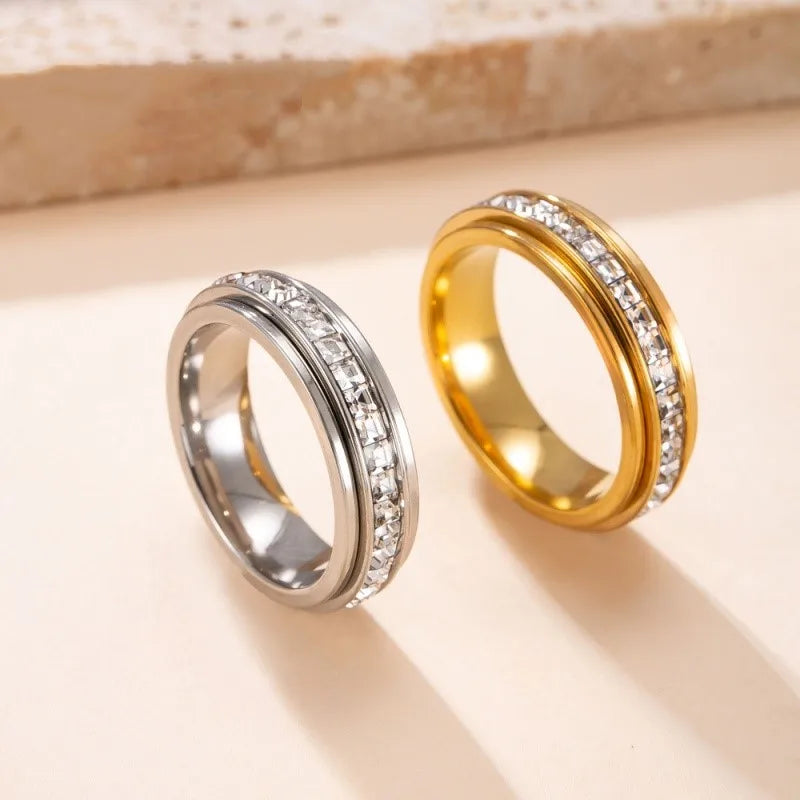 Bague cocktail anti-stress rotative en acier inoxydable