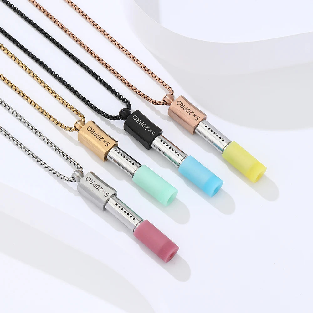 Collier sifflet en acier inoxydable, respiration consciente