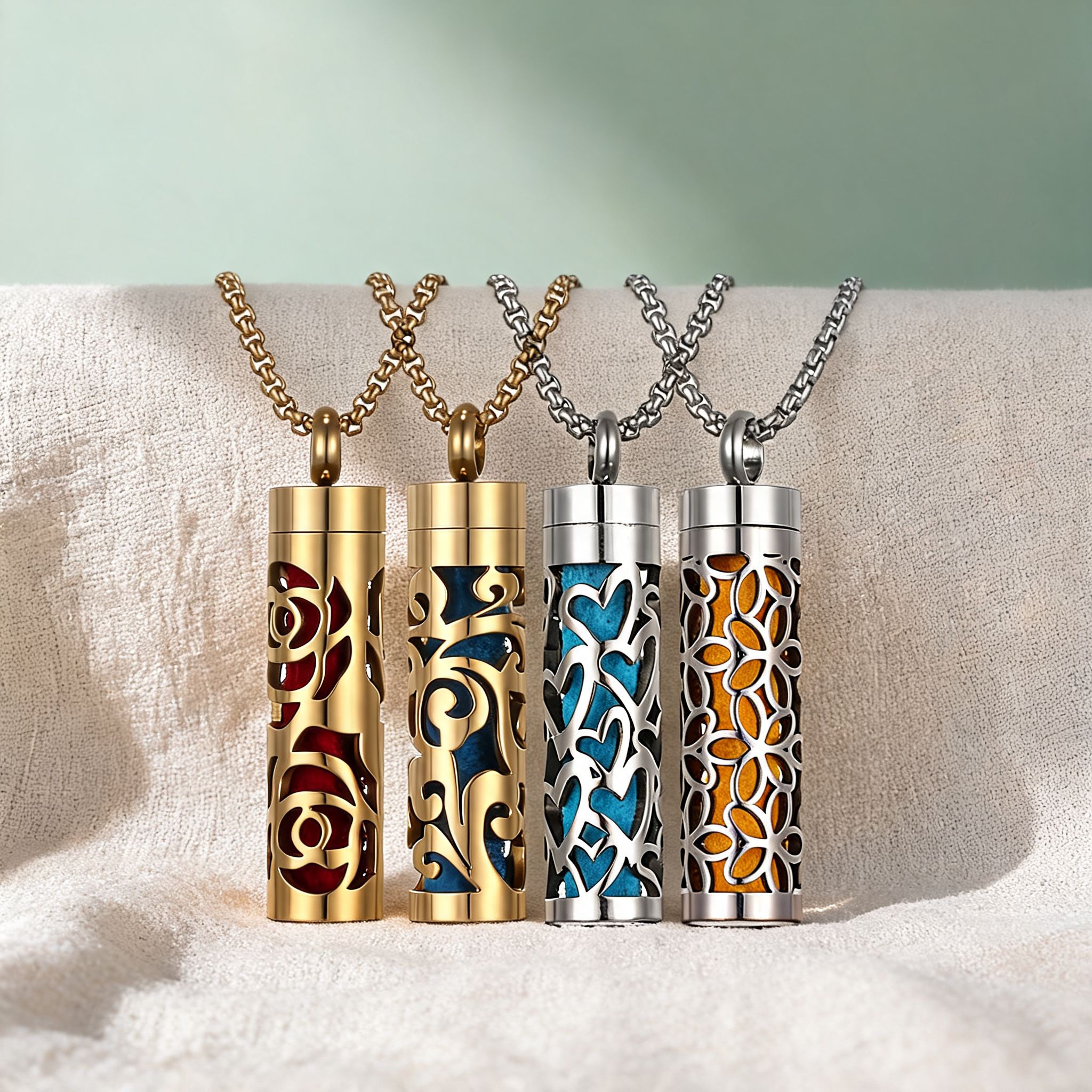 Collier diffuseur de parfum, pendentif rond en acier inoxydable