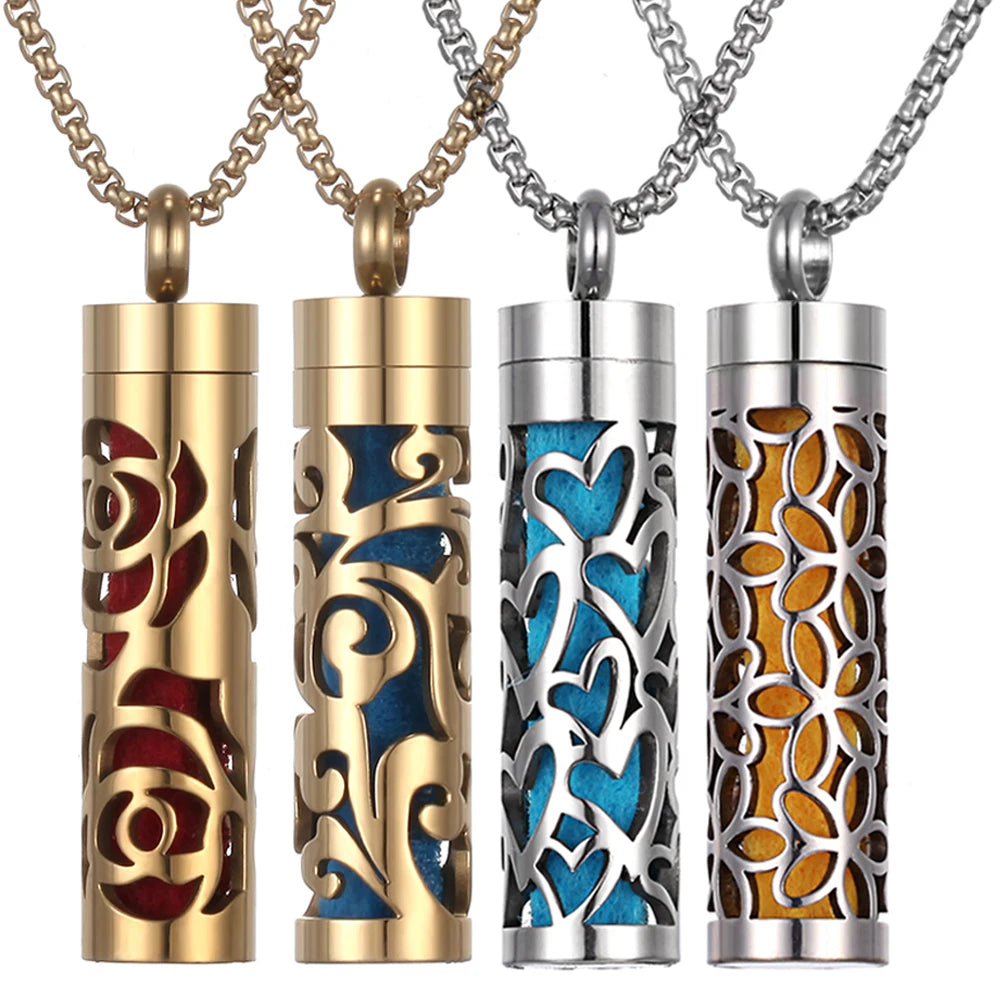 Collier diffuseur de parfum, pendentif rond en acier inoxydable