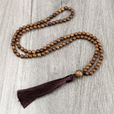 Collier mala 108 perles avec pompon, fermoir élastique