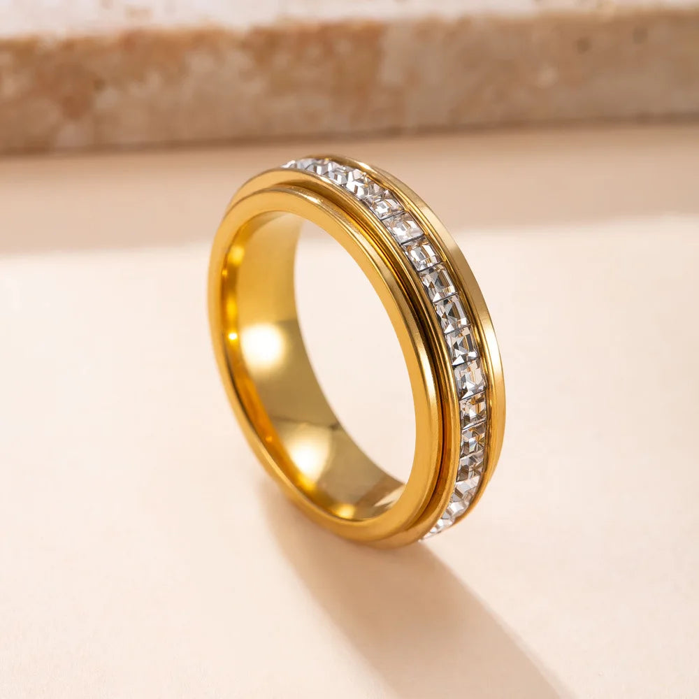 Bague anti-stress rotative en acier titane et zircone cubique