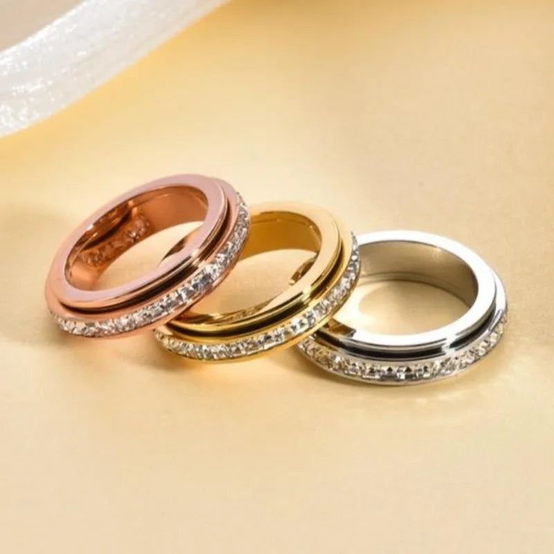 Bague cocktail anti-stress rotative en acier inoxydable