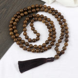 Collier mala 108 perles avec pompon, fermoir élastique