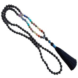 Mala 108 perles en tourmaline noire 8 mm à pampille