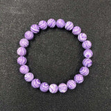 Bracelet en perles de pierre violette striée, mixte