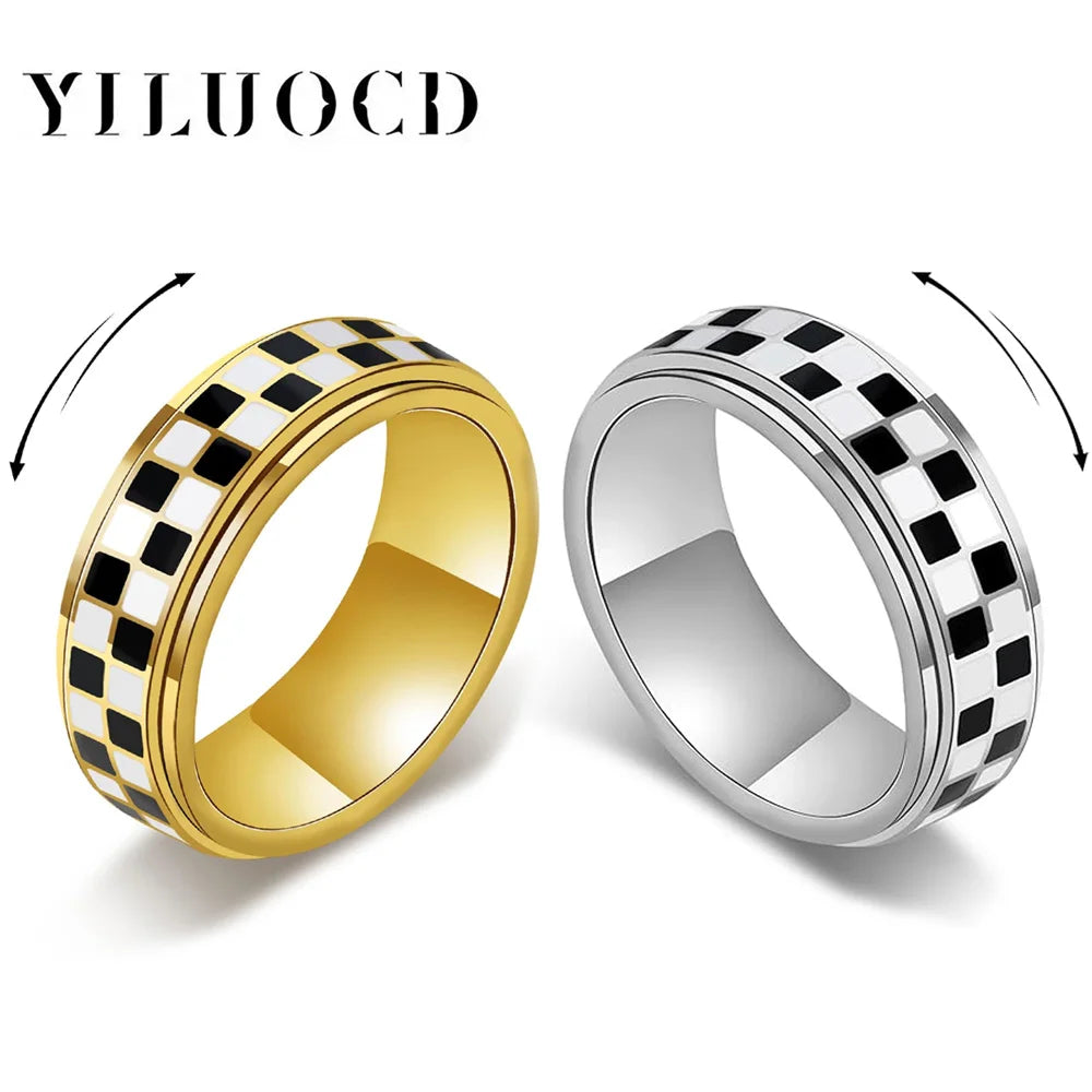 Bague anti-stress rotative motif damier