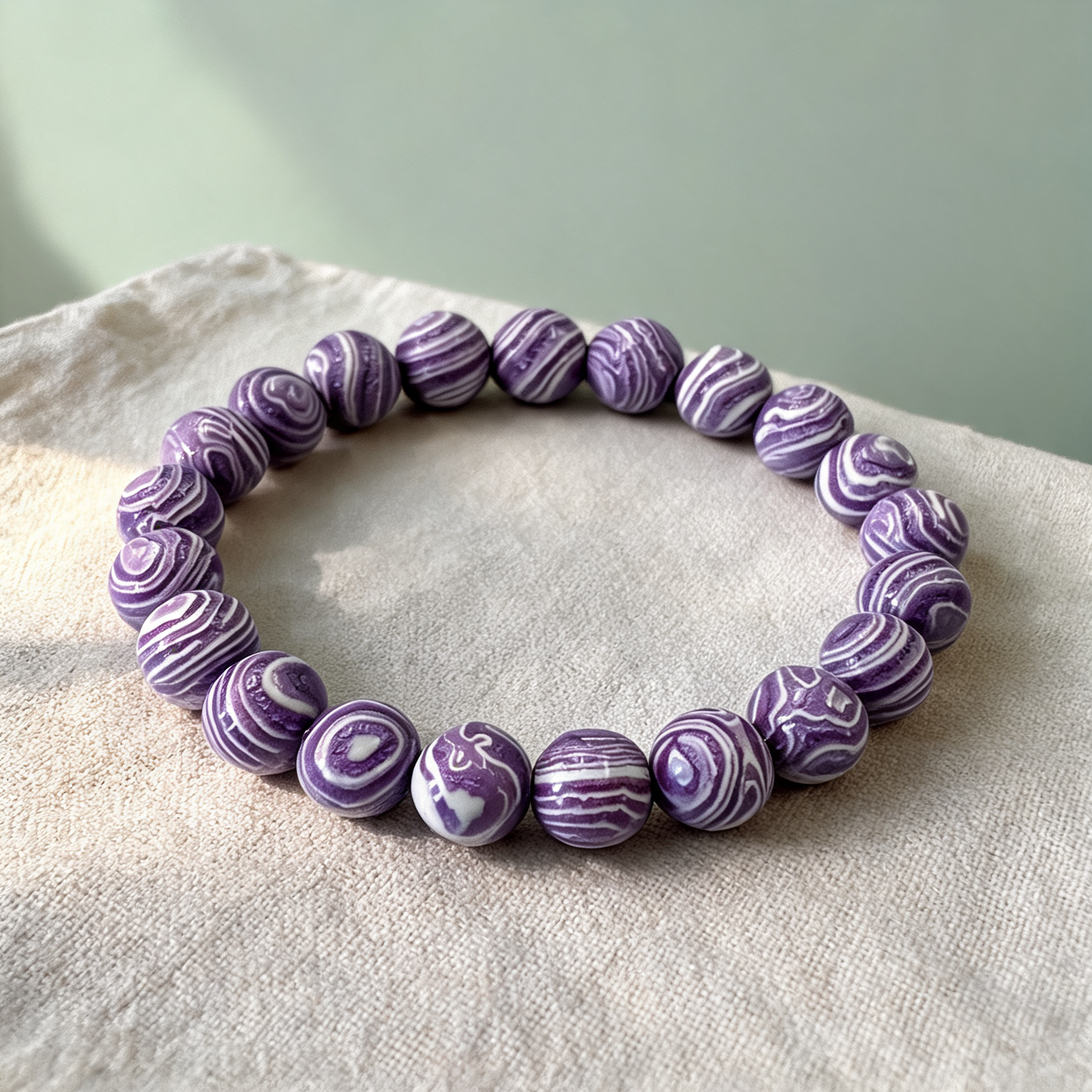 Bracelet en perles de pierre violette striée, mixte