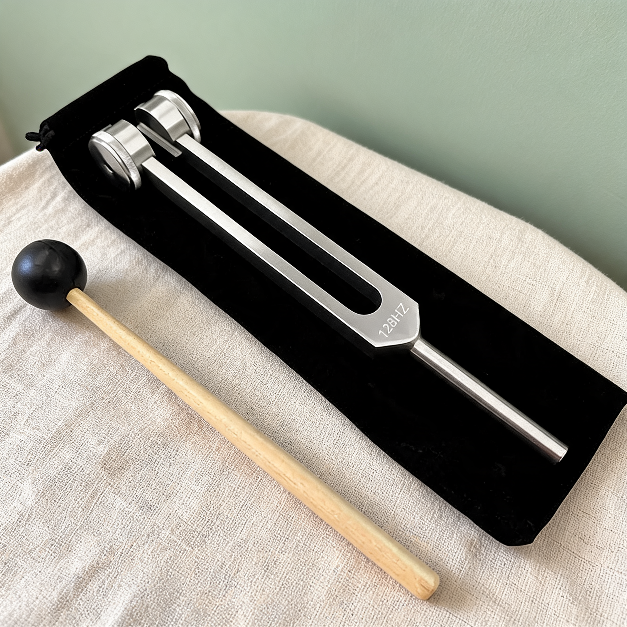 Diapason 128 Hz en alliage d'aluminium et bois
